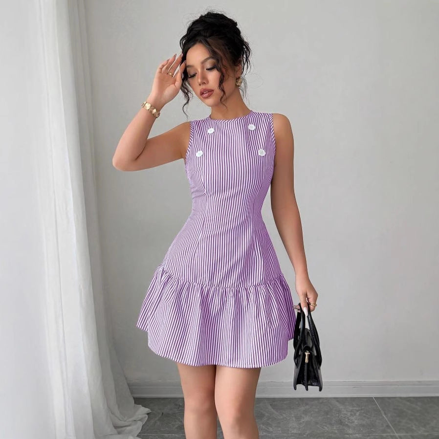 Womens Ruched A-Line Skirt Sleeveless Womens Dress