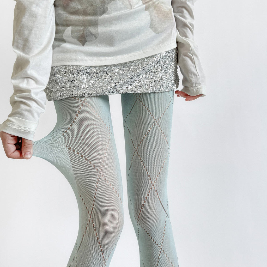 Slimming Gray Diamond-patterned Sheer Tights With Hollow-out Diamond Detailing