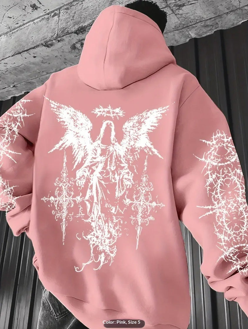 Mens 3D Digital Print Hoodie With Angel Wings Pattern
