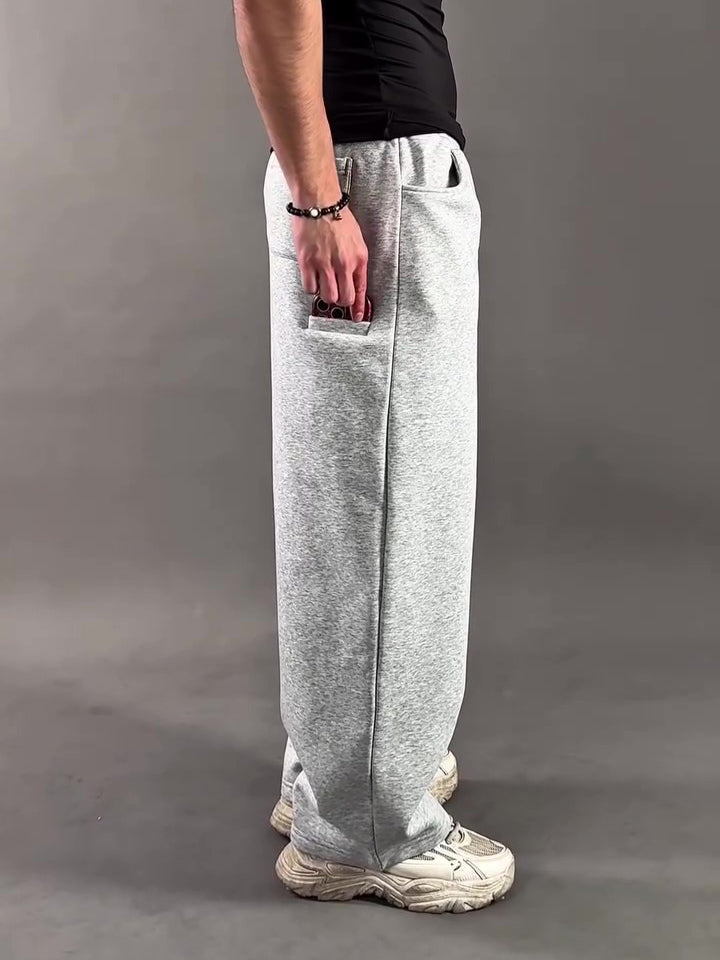 Light Grey Heavyweight Cotton Blend  Wide-Leg Sweatpants