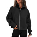 Long Zipper Short Stand Collar Thumb Hole Brushed Hoody