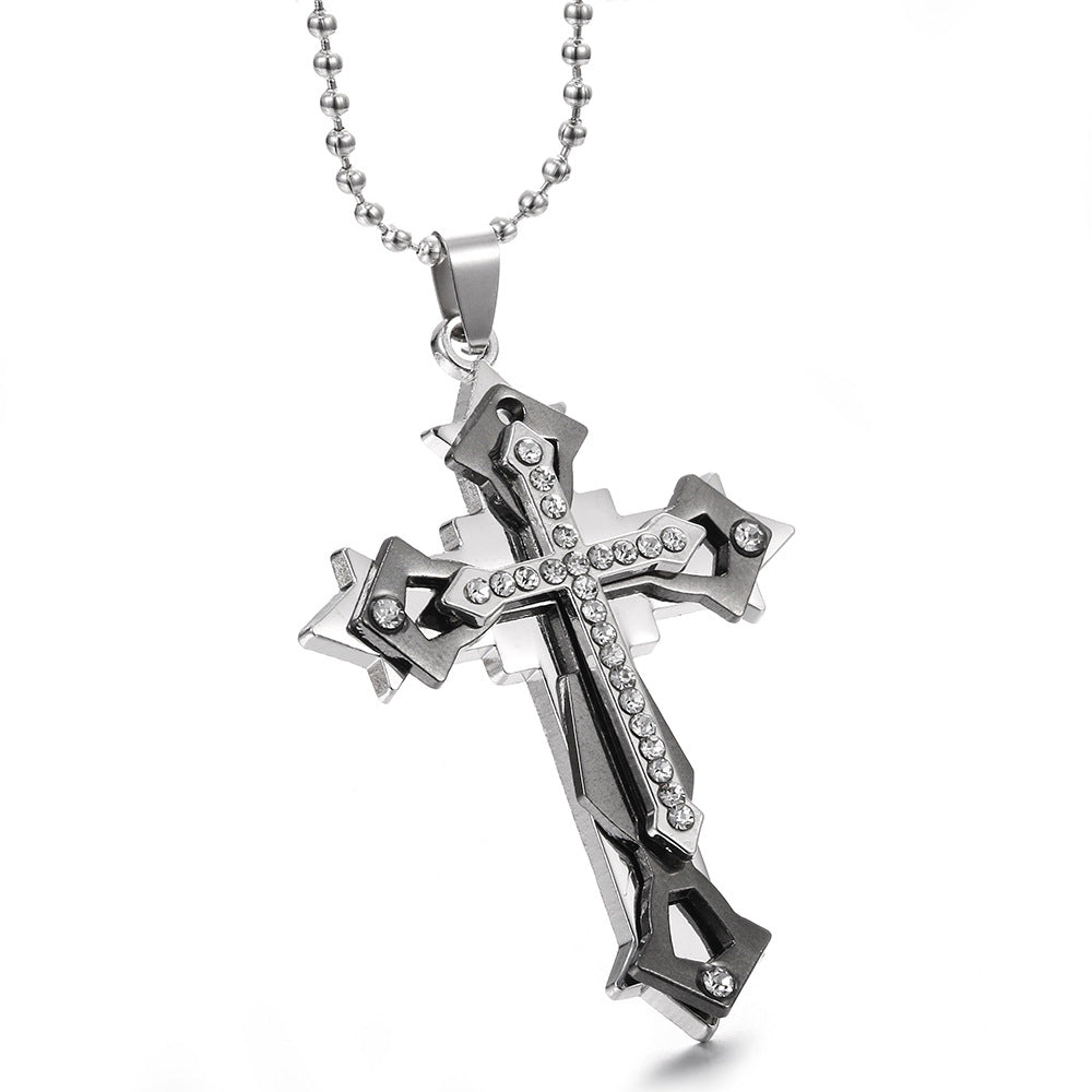 Korean men Cross Necklace titanium multi Diamond Pendant Bible Metrosexual Taobao accessories wholesale explosion